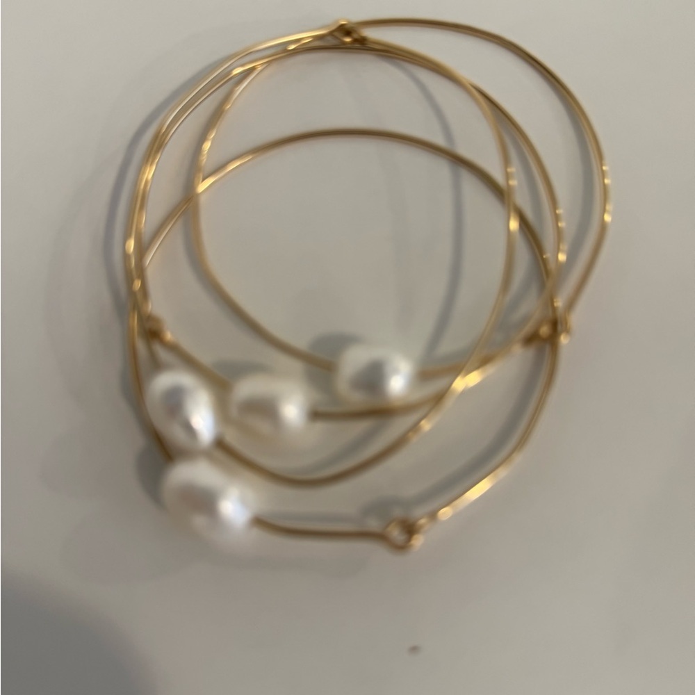 Very Allegra set of 4 gold bangles with freshwater pearls, size S: PRICE FIRM - Picture 5 of 5